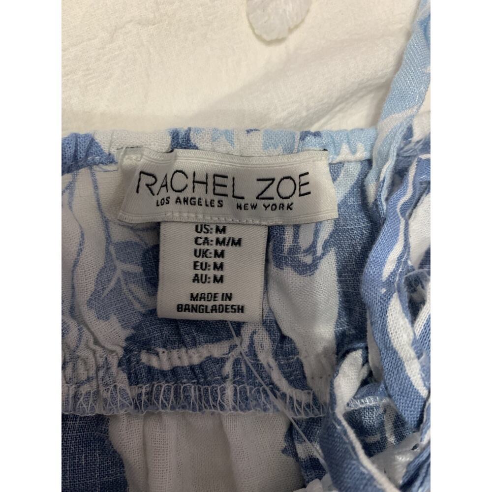 Rachael Zoe Linen Blend Dress Medium Blue Floral Print Tiered Midi Resort Beachy - Picture 7 of 9
